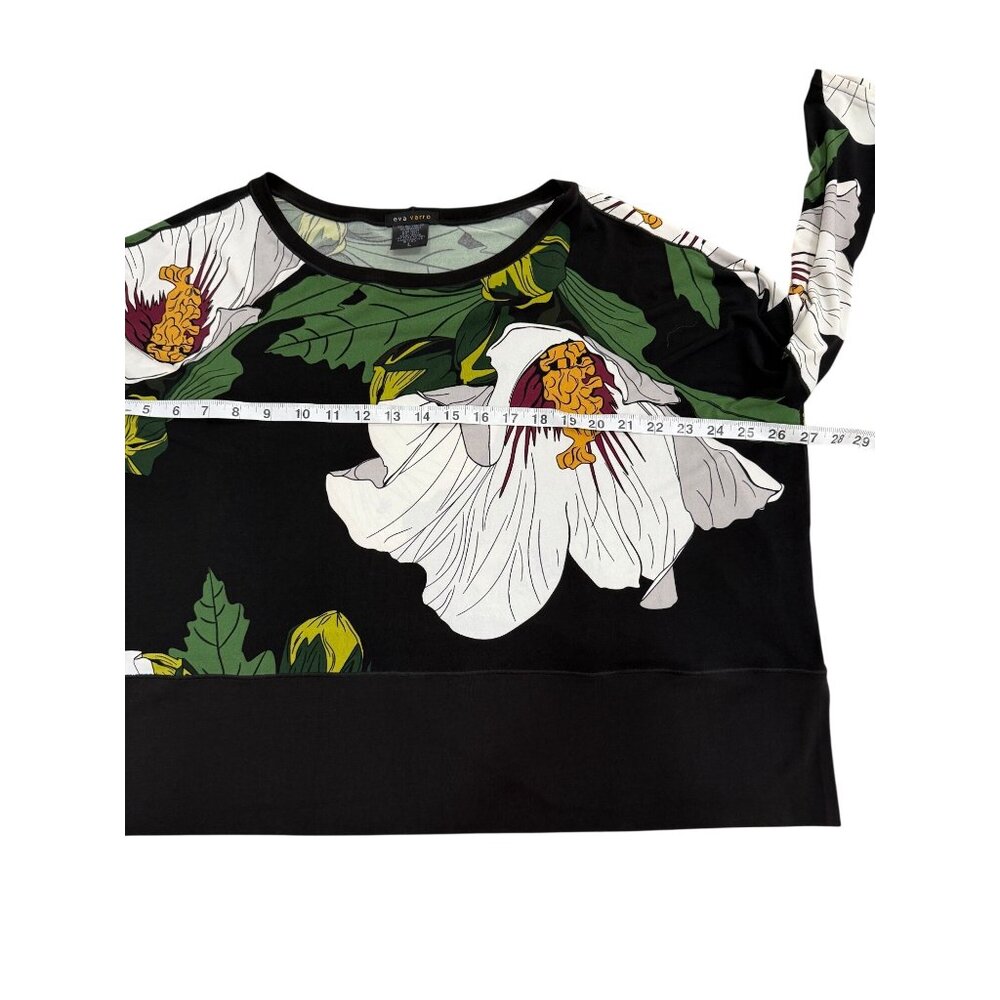 Eva Varro Floral Print Top Black Green White 3/4 Sleeve Womens Size L - Picture 5 of 6